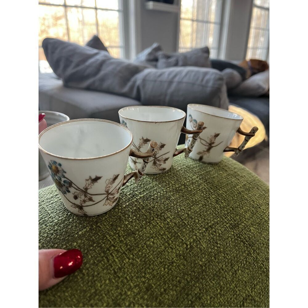 Vintage Limoges S/3 Demitasse Porcelain Bamboo Porcelain Cups EUC